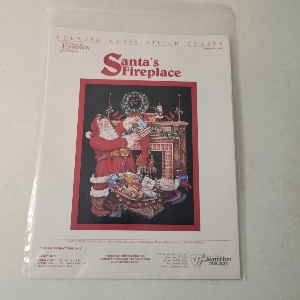 The Vermillion Stitchery Santa's Fireplace Cross Stitch Chart Donna Giampa 221